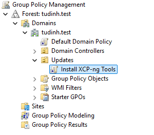 The new GPO, linked to the "Updates" OU.